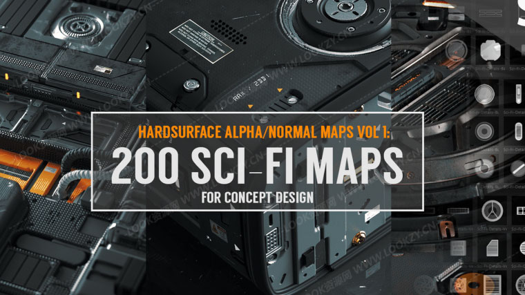 材质贴图-科幻风格硬面法线贴图预设 Hard Surface Alpha & Normal Maps Vol.1: 200 Sci-fi Maps
