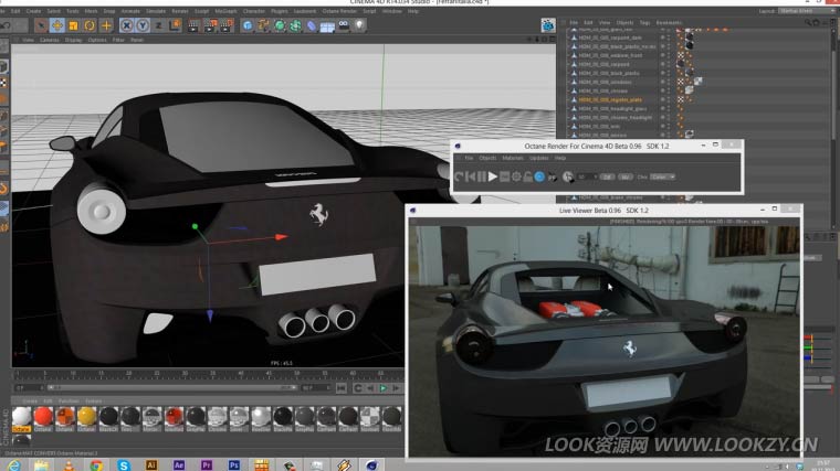 C4D教程-用Octane渲染器制作法拉汽车跑车材质渲染教程